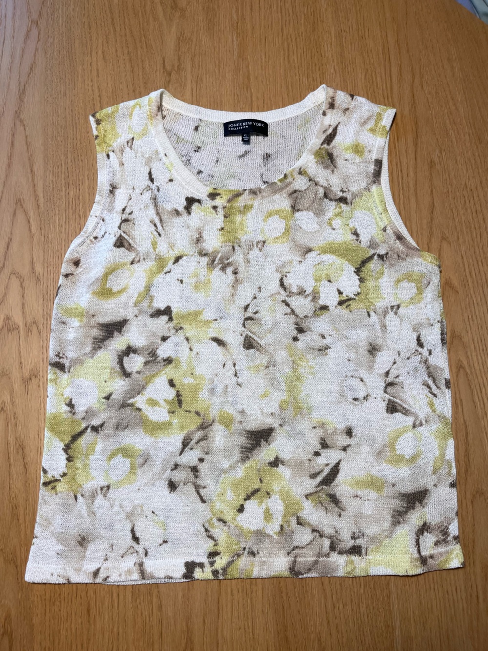 Jones New York Cream Tank Top with Yellow and Brown Floral Wash